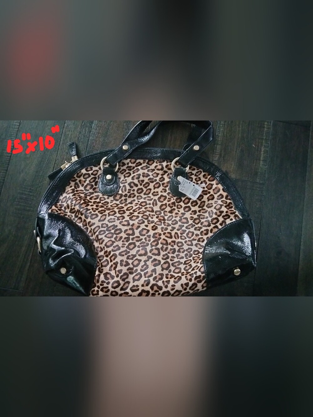 Talbots Leopard Print Tote with Black Patent Trim